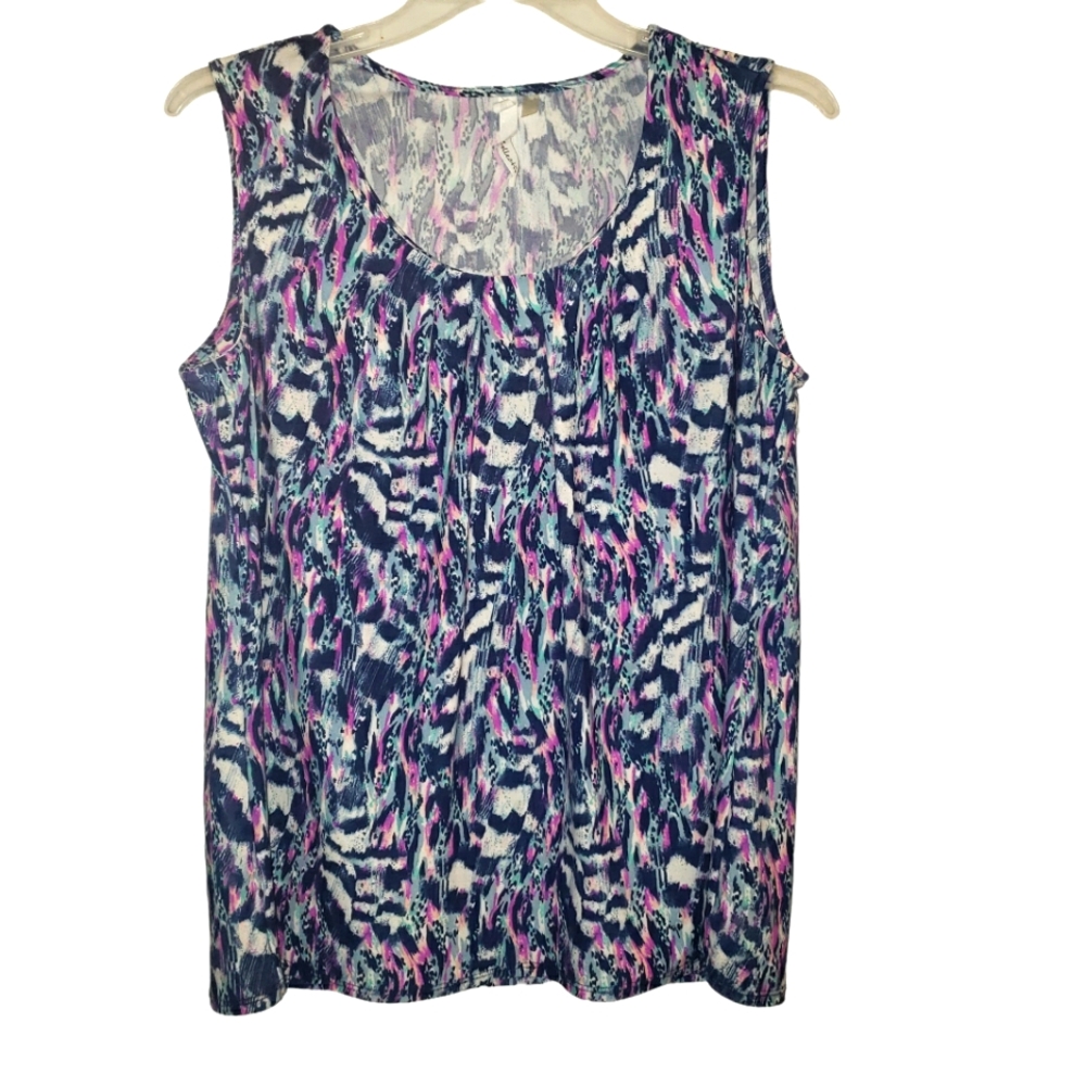 NY Collection women's plus size 2X geometric print sleeveless pullover top. 4048